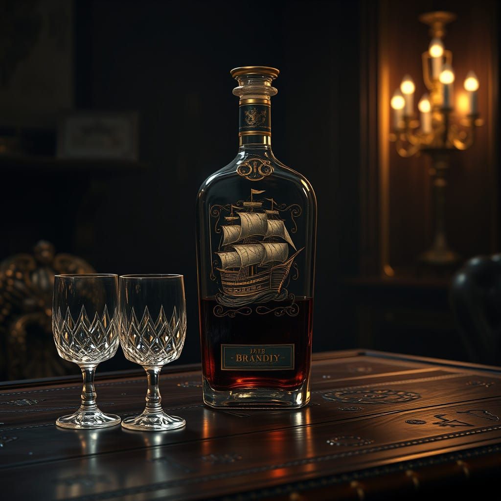 Elegant Brandy Bottle Illuminated by Golden Light