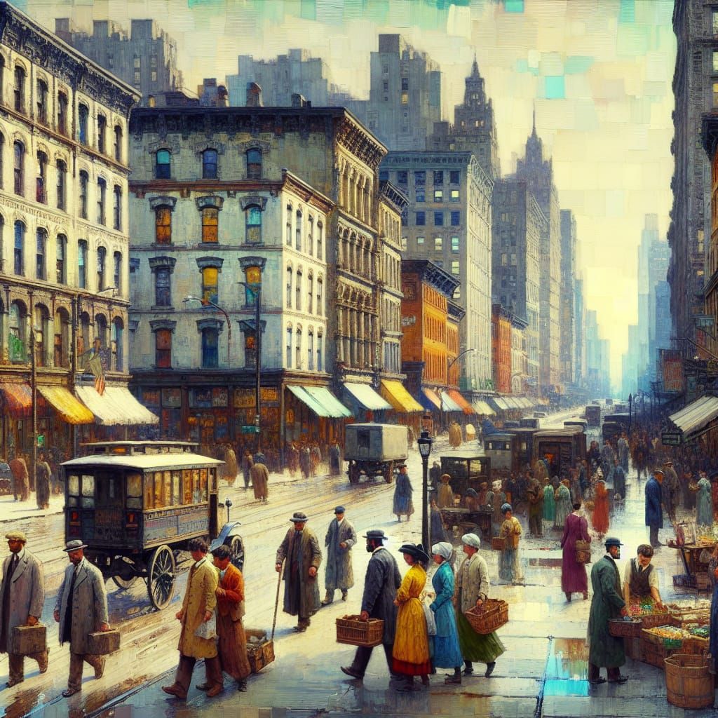 Realistic Cityscape in the Style of the Ashcan School