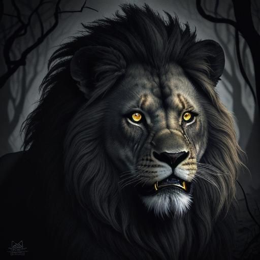 Evil Lion Portrait in Dark Fantasy Style