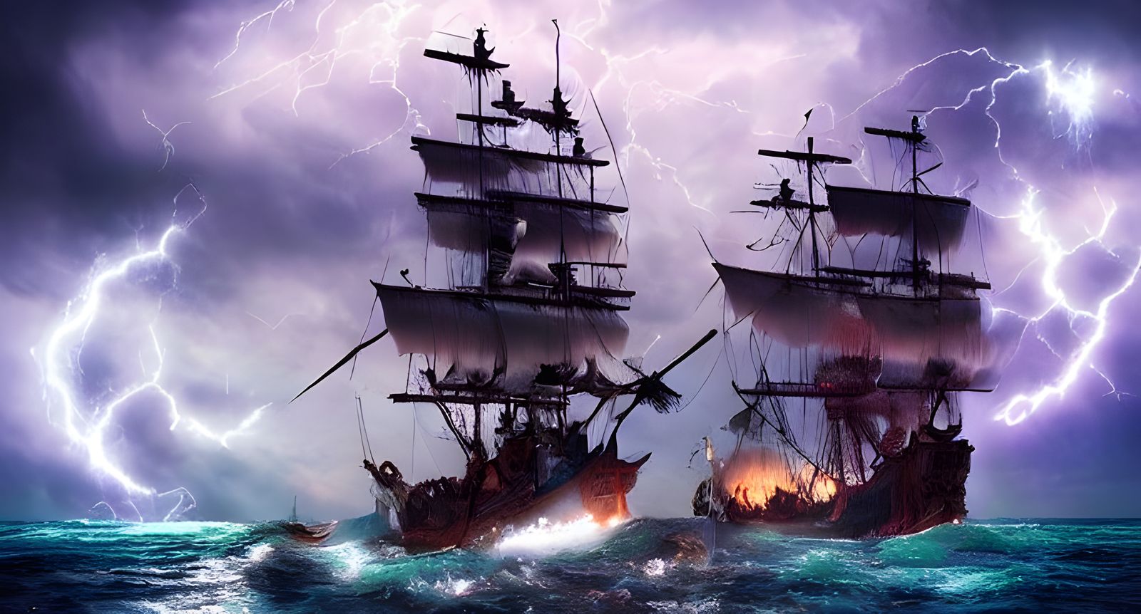 Pirate Ship Amidst Thunderstorm