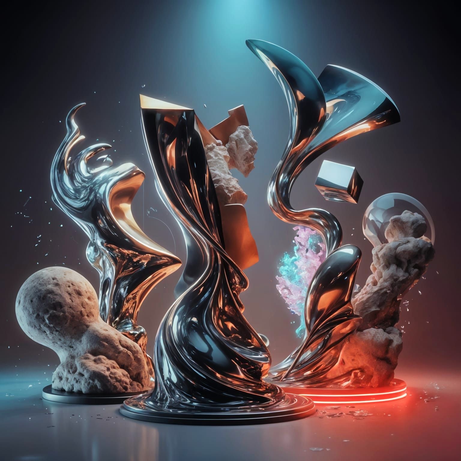 Dreamlike Sculptures in Cyberpunk Style