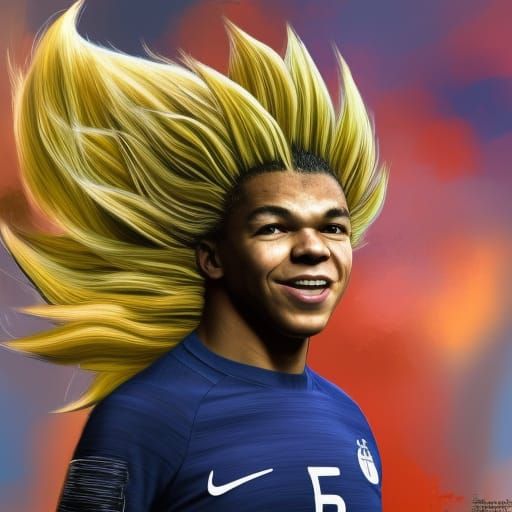 Mbappe as Super Saiyan in Hyperrealistic Digital Art