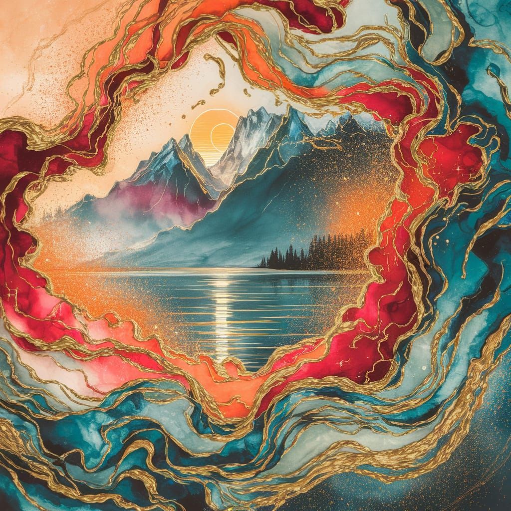 Golden Sunset on a Mountain Lake