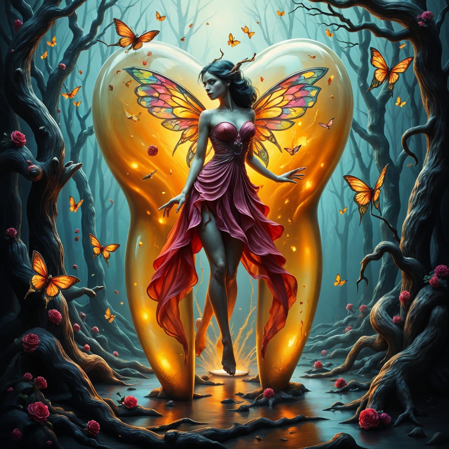 Hyperrealistic Fairy Inside a Glass Tooth