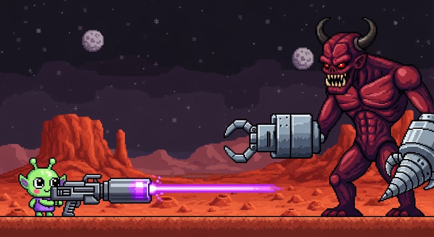 Retro Pixel Art Alien Battle on Mars
