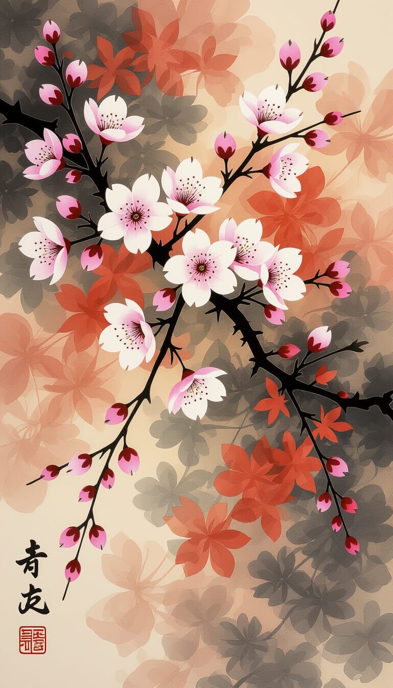 Sakura Branch Painting with Ethereal Effects