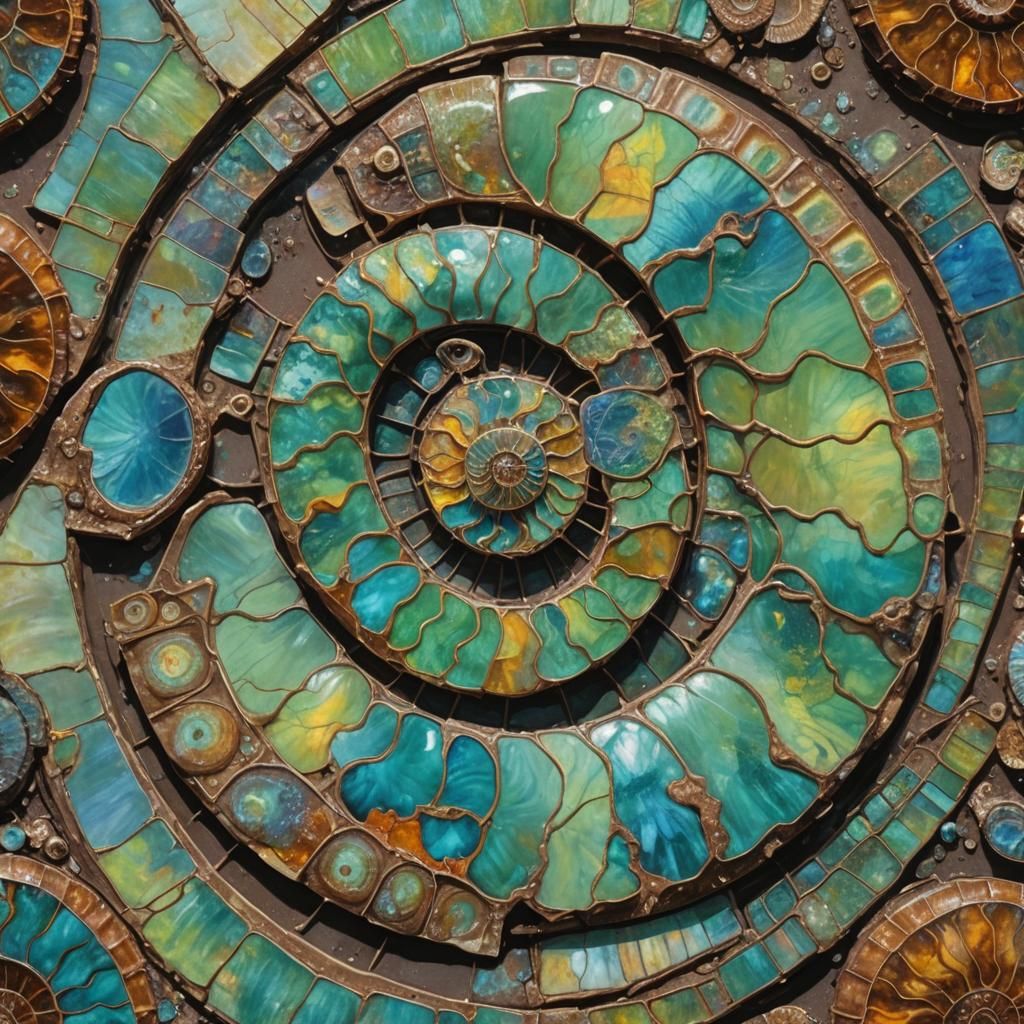 Opalized Ammonite Fossil in Oil Painting Style