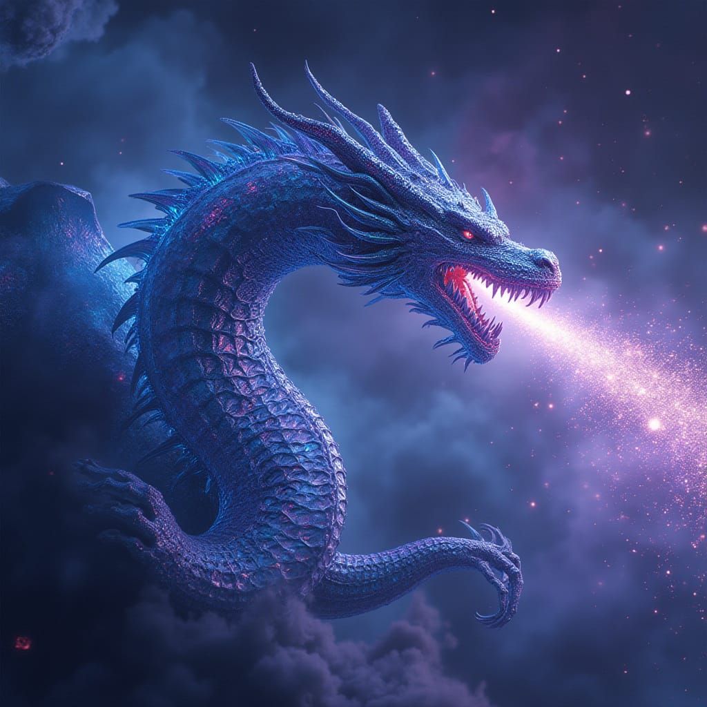 Futuristic Bitcoin Dragon Mining Rig in Space