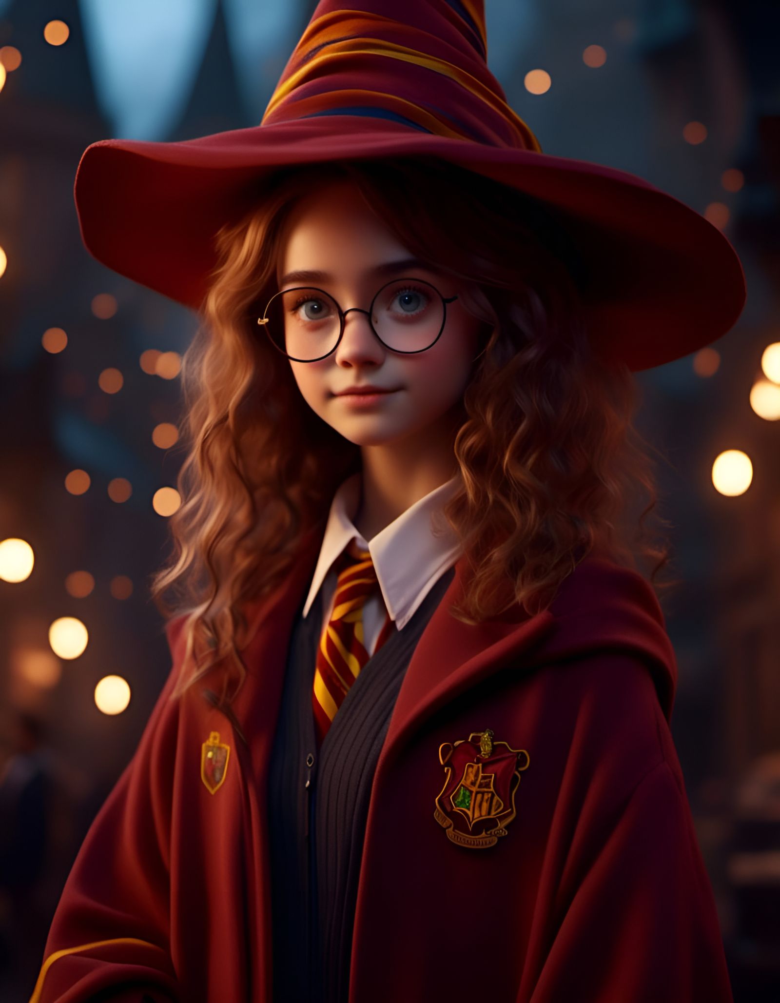 Young Wizard Girl in Hogwarts 3D Render