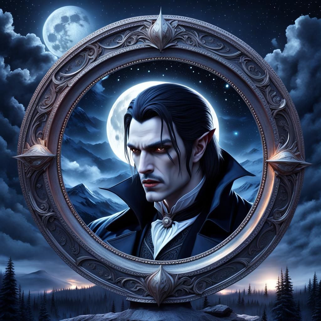 Vampire Under Starry Night Sky in Digital Painting