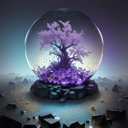 Amethyst Tree with Bubbles and Crushed Marbles