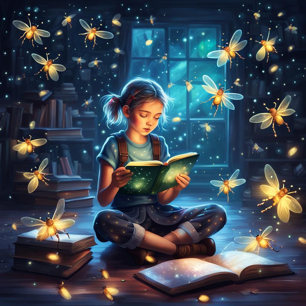 Charming Punk Girl with Magical Fireflies Portrait