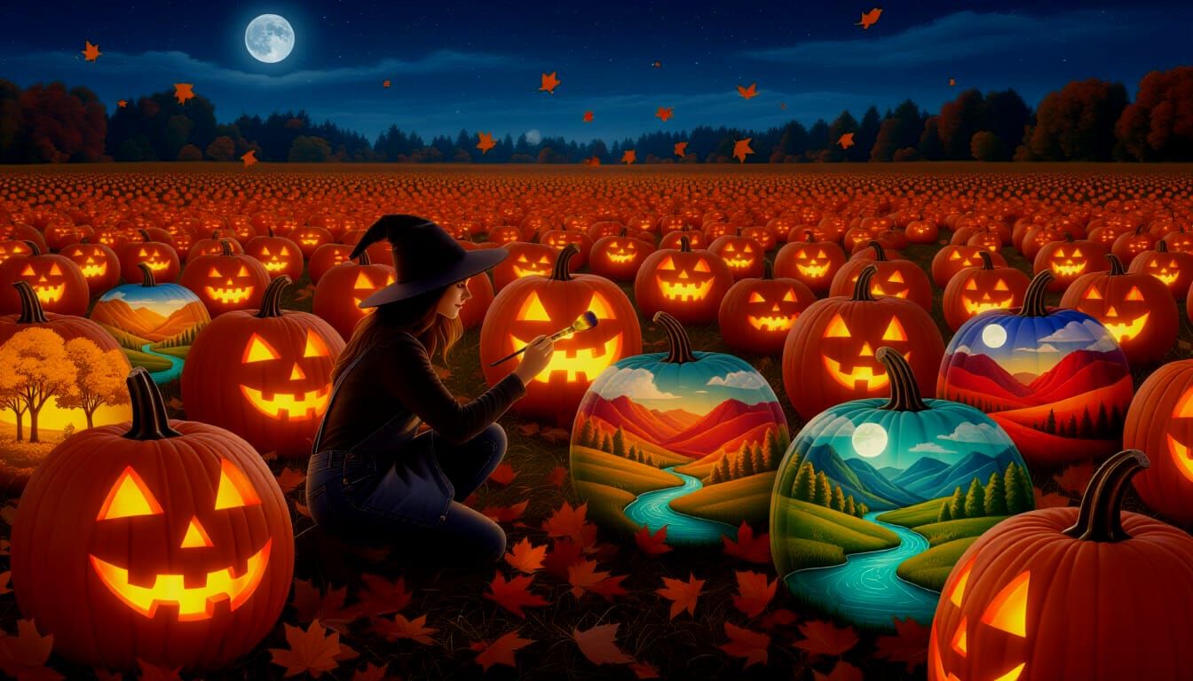 Enchanted Autumn Pumpkin Patch Art