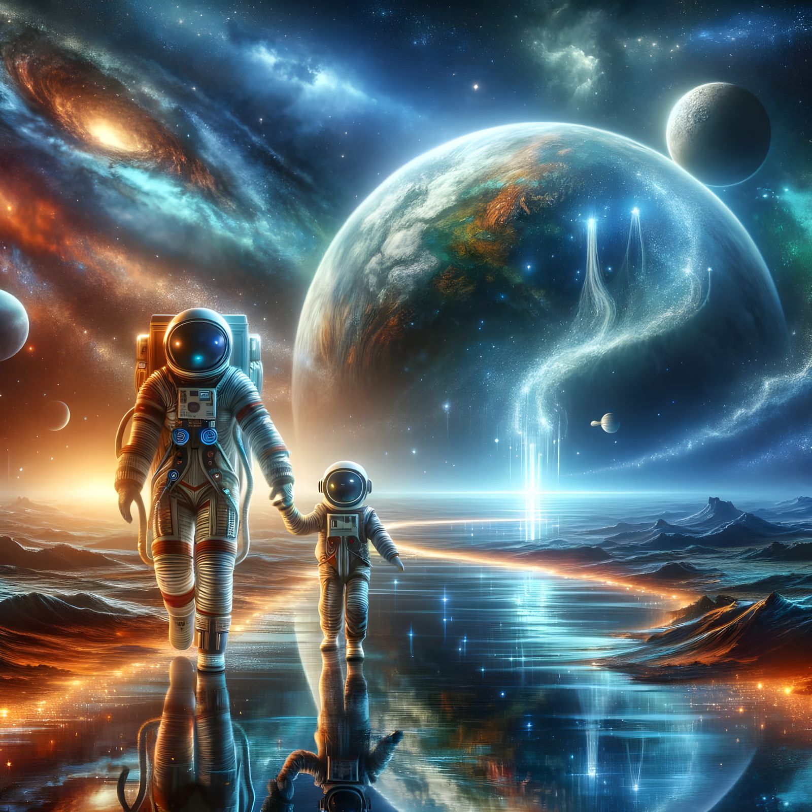 Celestial Wonder: Astronaut and Boy Discovering a Planet