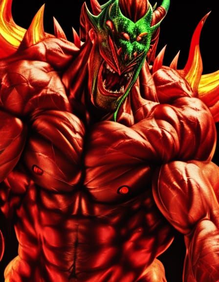 Fiery Demon Flexing: Anime-Inspired Digital Art