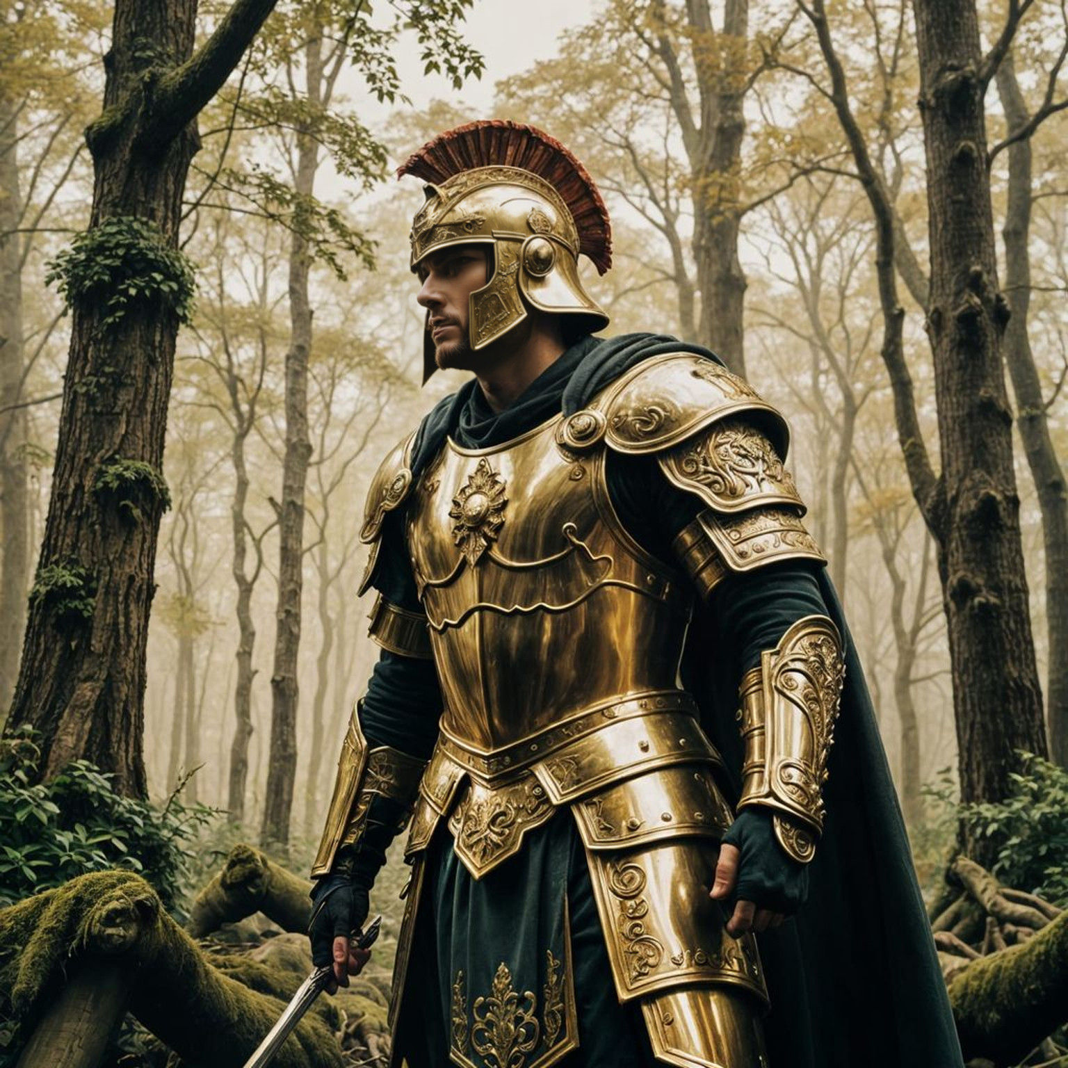 Golden Forest Warrior Portrait in Epic Cinematic Style