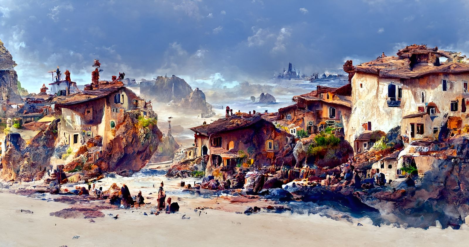 Coastal Italian Village Painting in Watercolour Style