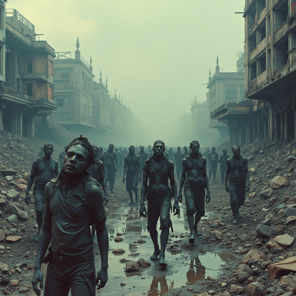 Post-Apocalyptic Undead Horde in a Cinematic Scene