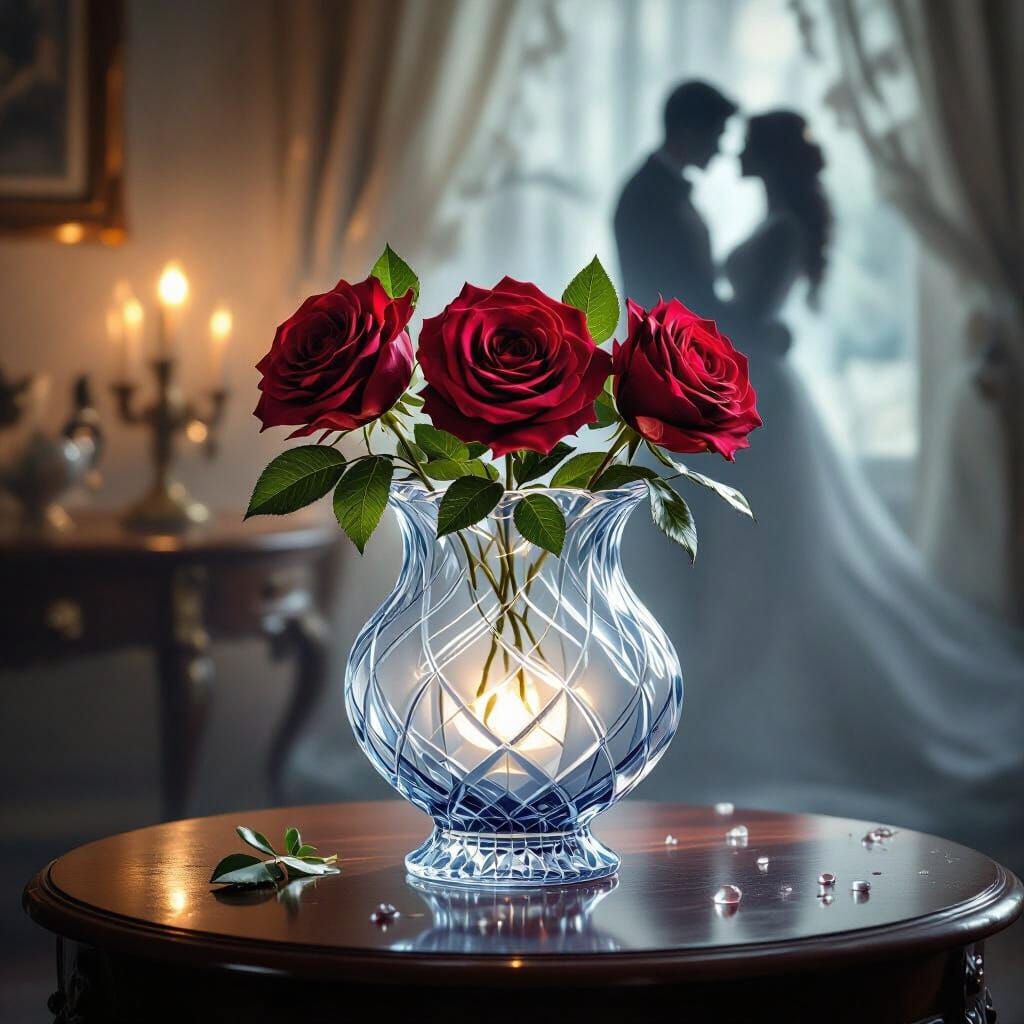 Roses in Crystal Vase: Romantic, Dreamy Artwork