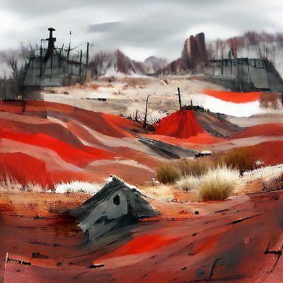 Desolate Gray and Red Wasteland Landscape