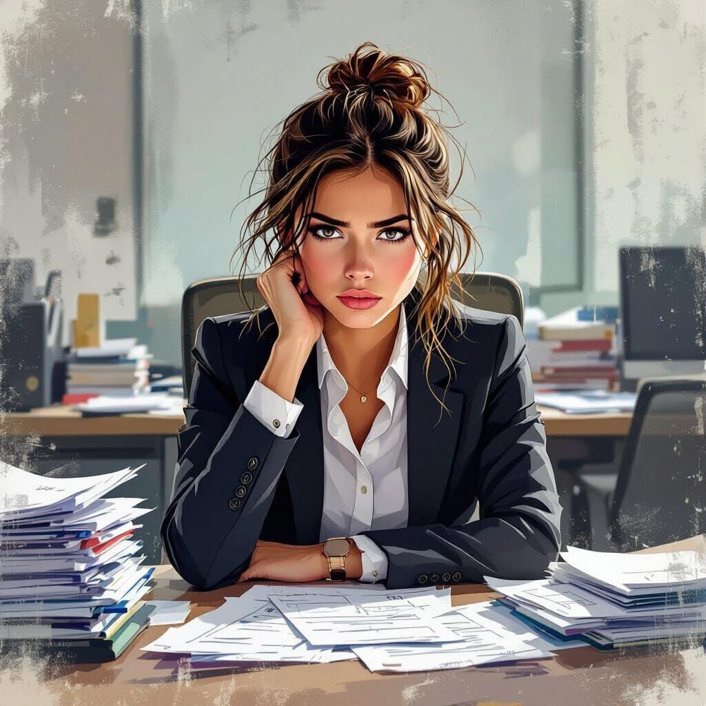 Resilient Young Woman in Stressful Office Environment