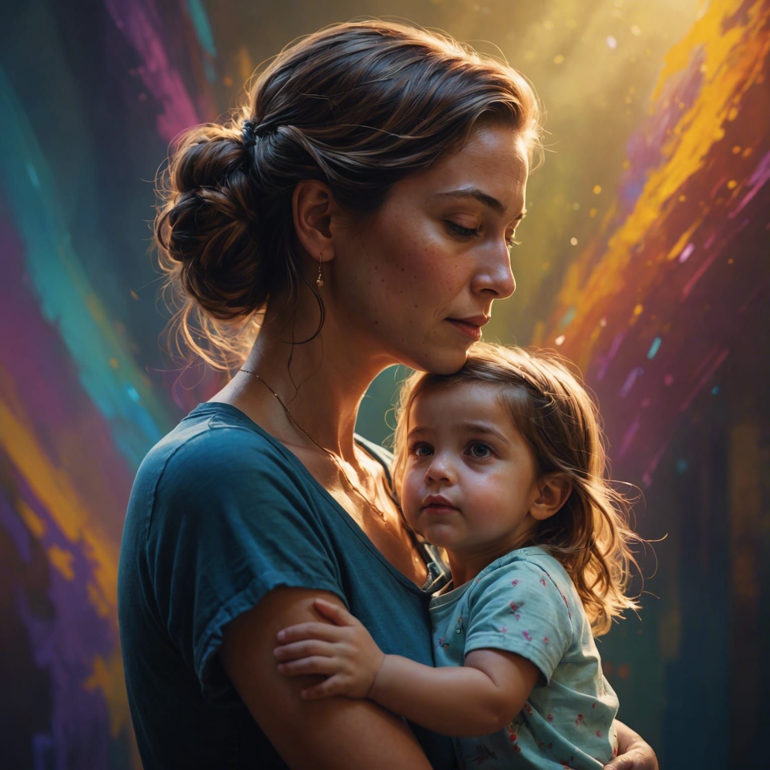 Mother and Daughter in Colorful Comfort