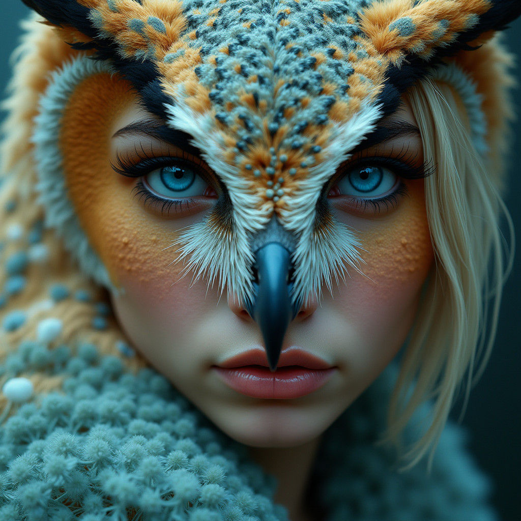 Woman Merged with Owl: A Matte Painting