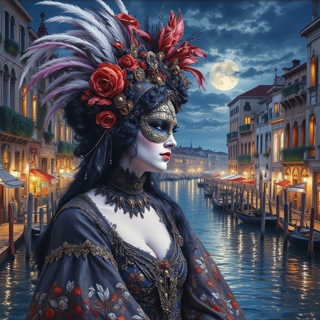 Venetian Portrait in Watercolor and Ink Style