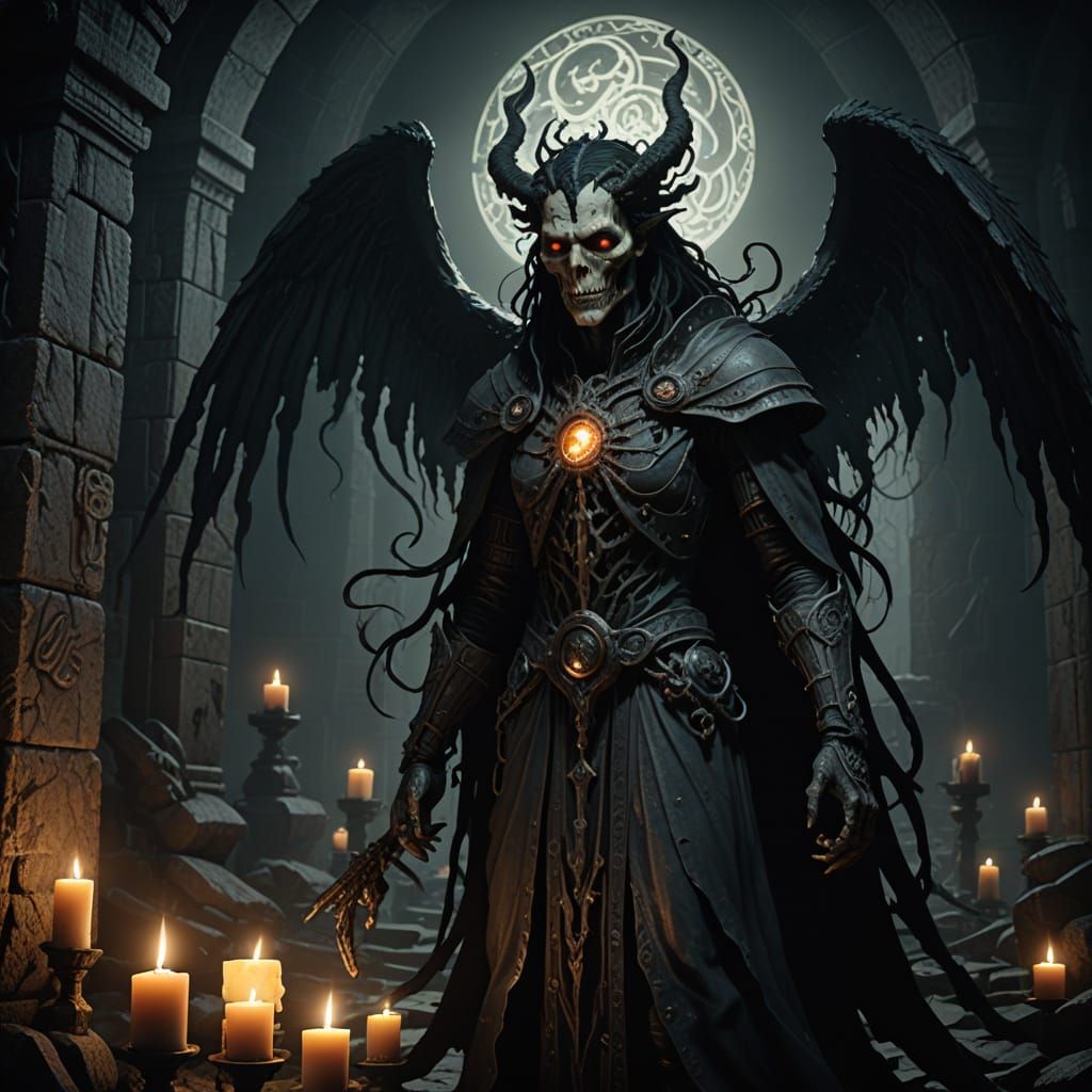 Grotesque Angel of Cosmic Horror in a Dark, Mysterious Chamb...