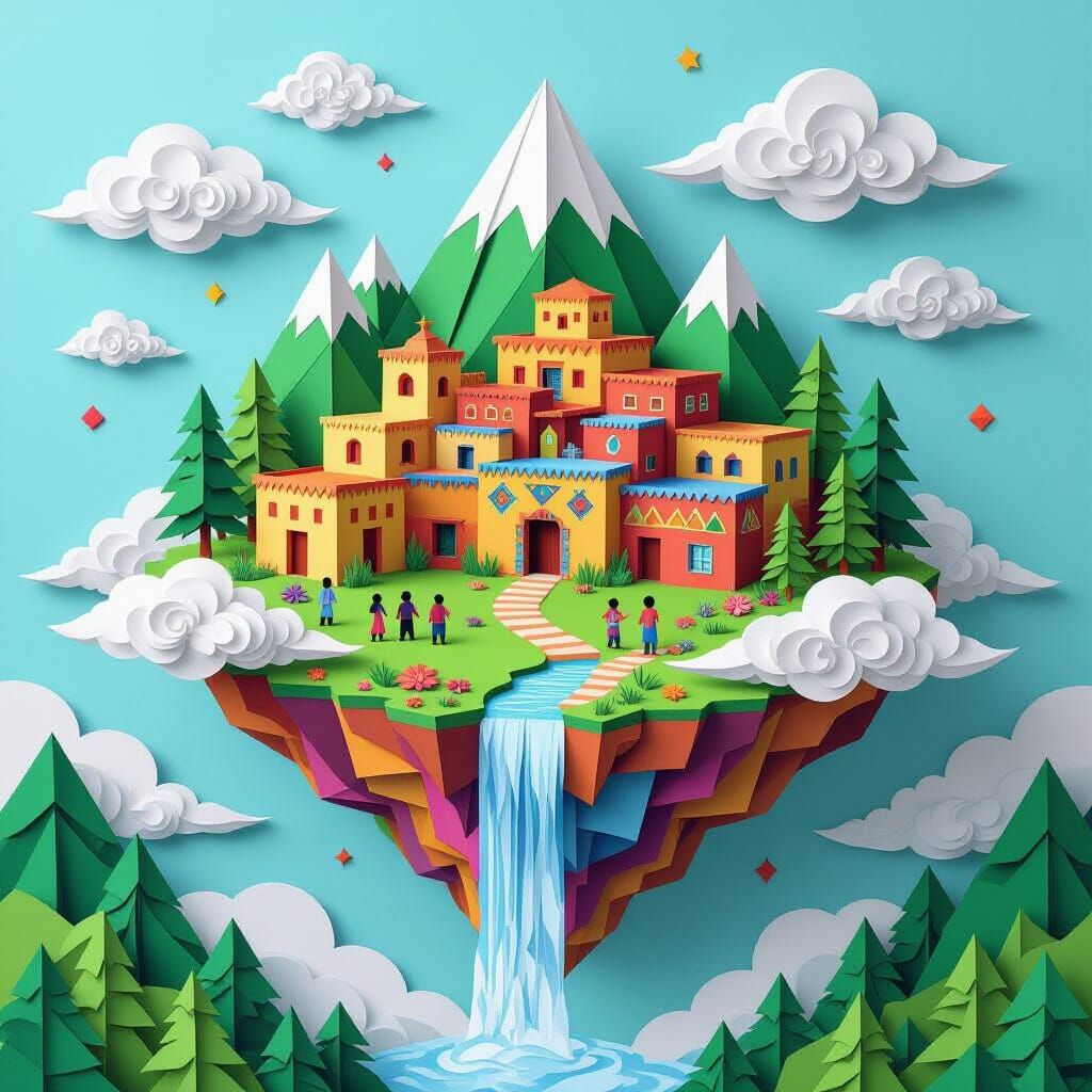 Origami Pueblo Village on Floating Island