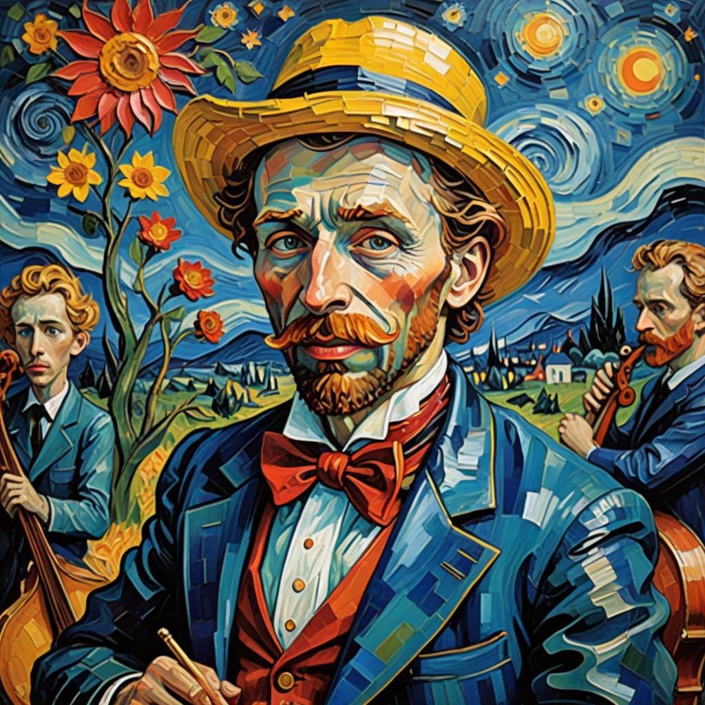 Jester Sings with Big Band in Vibrant Neo-Expressionist Styl...