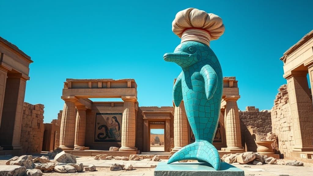 Mosaic Dolphin Chef at Minoan Temple Ruins