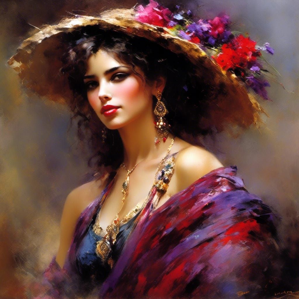 Latina Portrait in Style of Pino Daeni