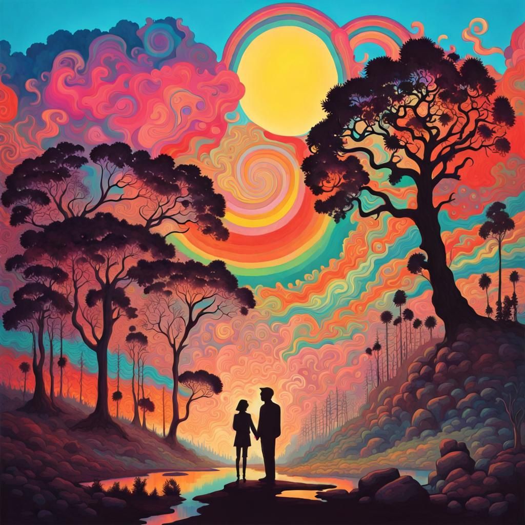 Whimsical Dreamscape in Vibrant Colors, Inspired by Van Gogh...