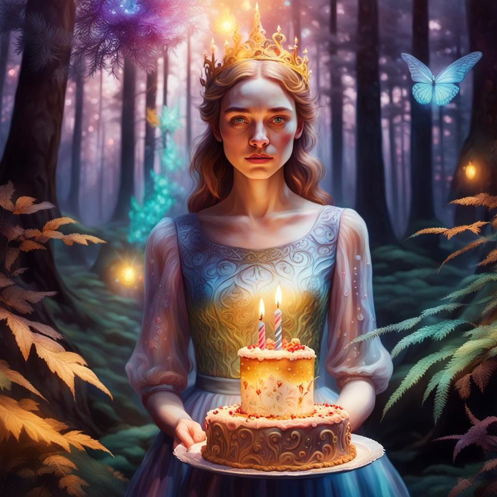 Ethereal Birthday Goddess in a Vibrant Oil Painting