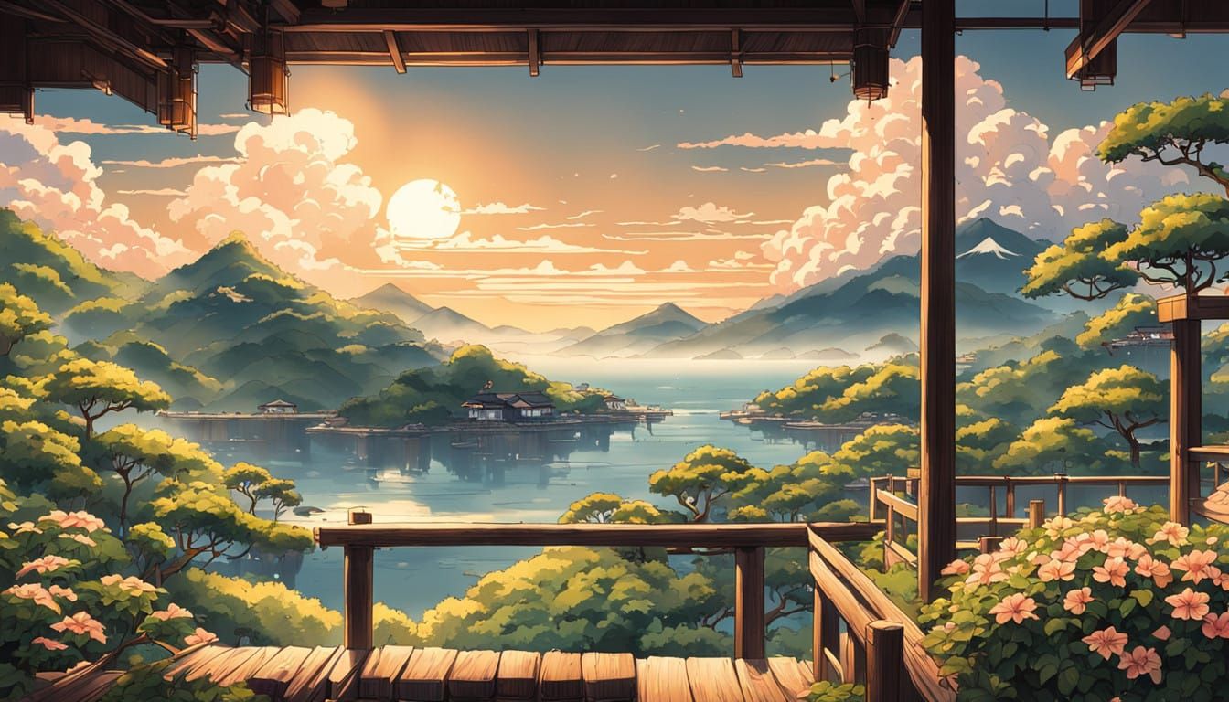 Summer Morning in a Japanese Mountain Village, Manga Style