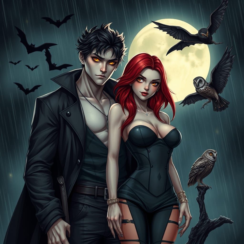 Gothic Vampire Couple in Dark, Moody Scene