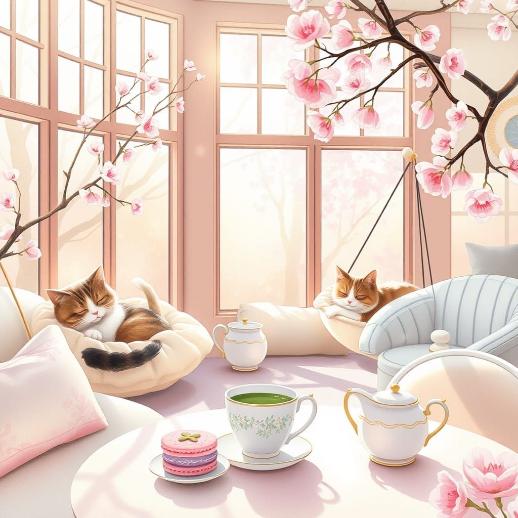 Whimsical Cat Café in Pastel Paradise