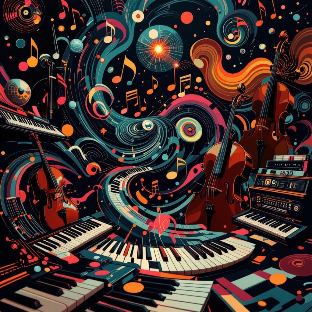 Instrumental Music Playlist Cover with Swirling Melodies