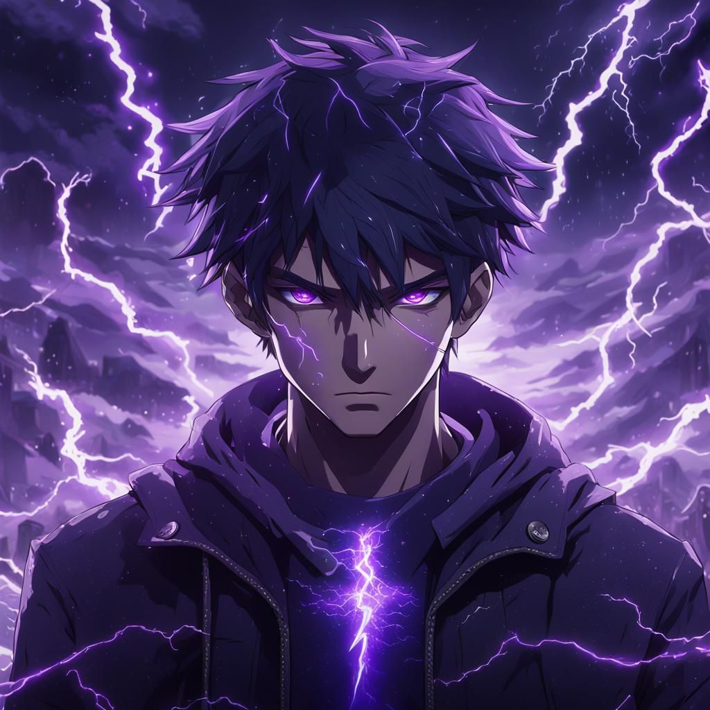 Tragic Anime Male in Dark Lightning Storm