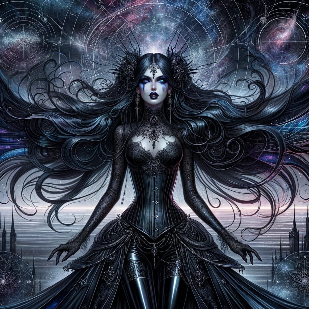 Surreal Dark Goddess in Cosmic Realms