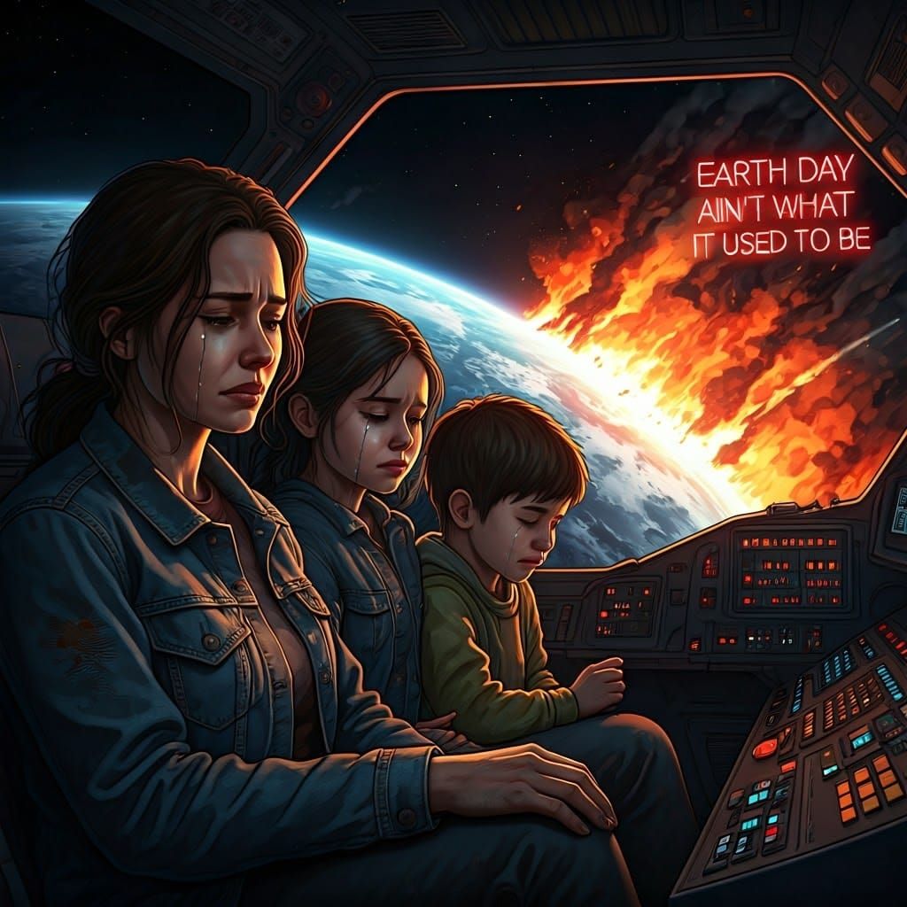 Family Grieves Over a Ravaged Earth in a Futuristic Spaceshi...