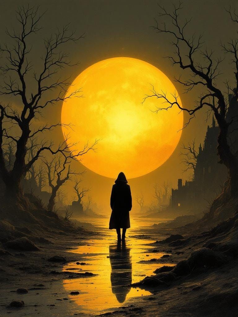 Solitary Figure in Golden Light, Romantic Landscape