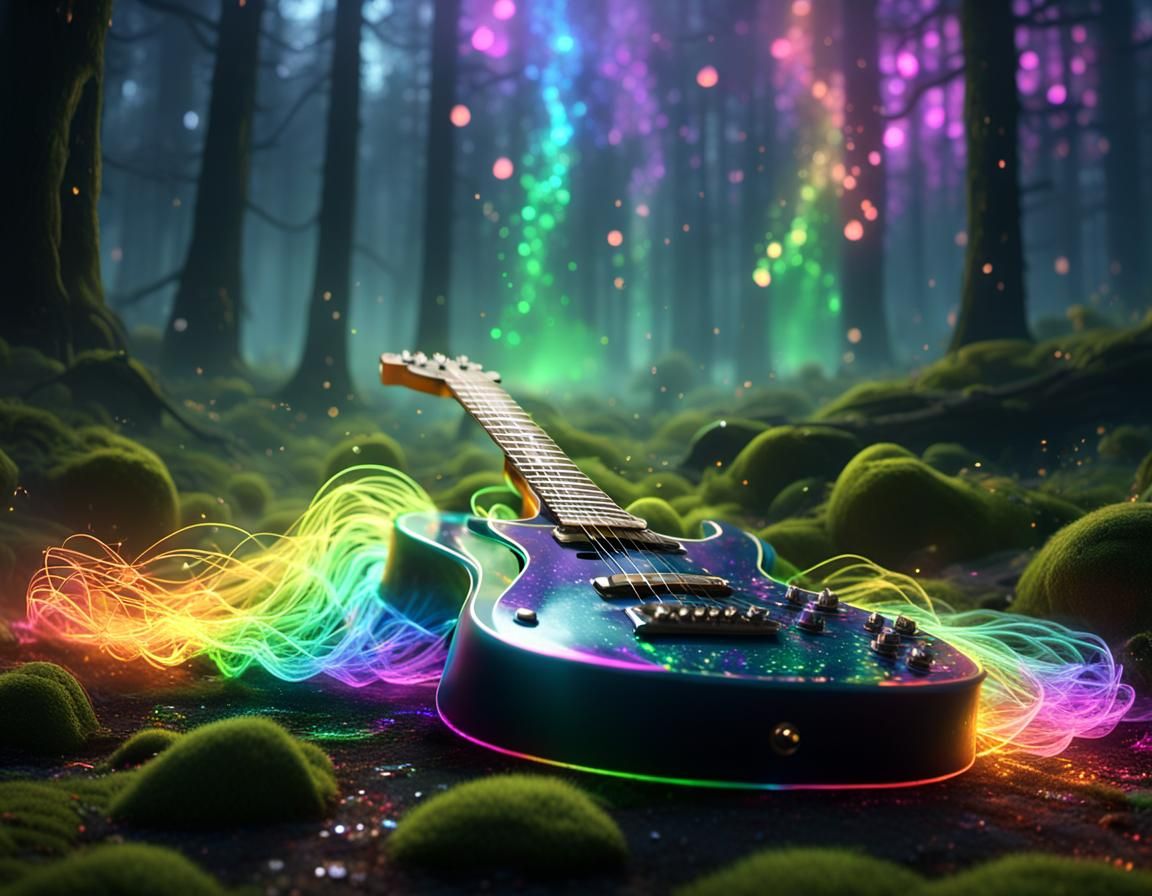 many glowing strands of old dusty guitar strings , rainbow s...