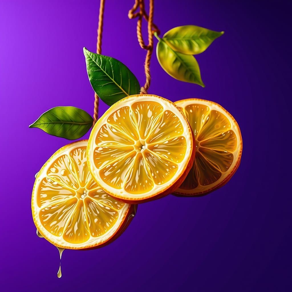 Hyperrealistic Lemons with Violet Backdrop in Graffiti Style