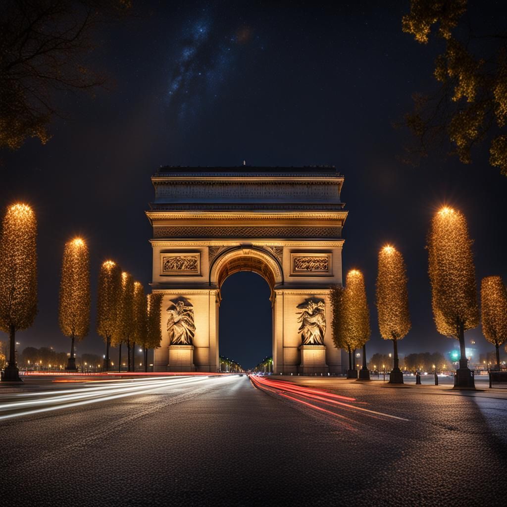 Arc de Triomphe Lit Up at Night