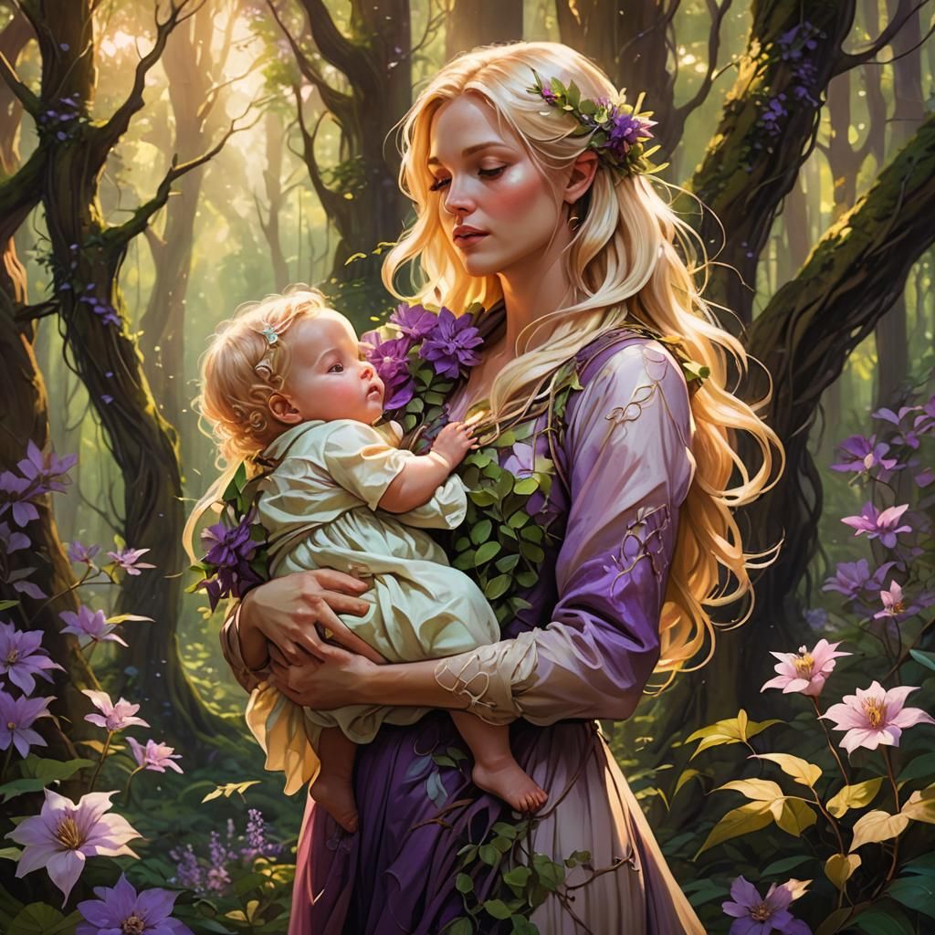 Fantasy Art: Mother and Child in Forest