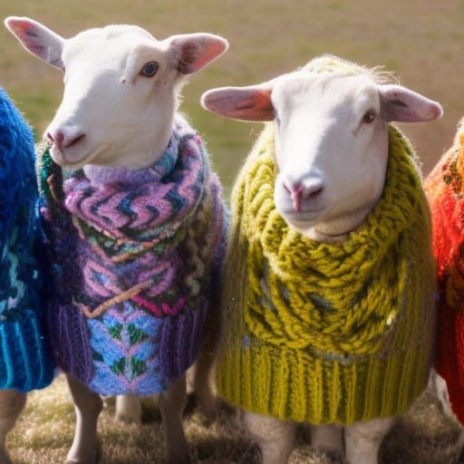 Sheep in Rainbow Sweaters, Fine Art Photography