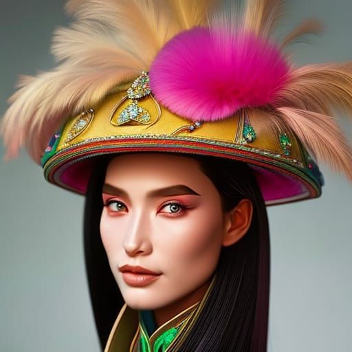 Whimsical Hat Portrait in Art Nouveau Style