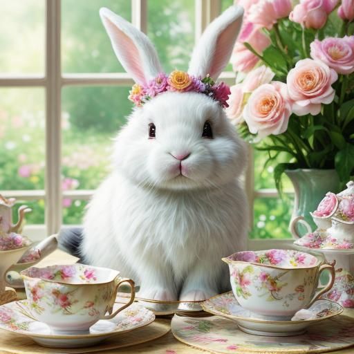Bunny's Tea Party in a Monet Inspired Garden